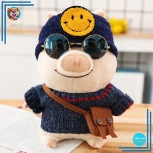Peluche cochon habillé bonnet smiley