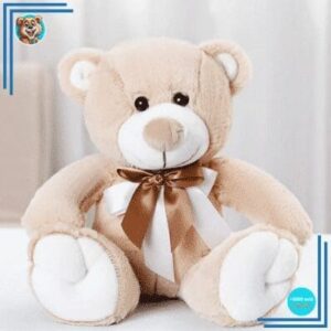 Peluche ours beige noeud