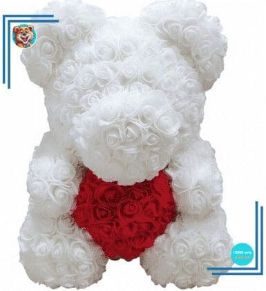 Peluche ours roses blanches