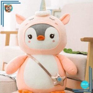 Peluche pingouin déguisé licorne rose